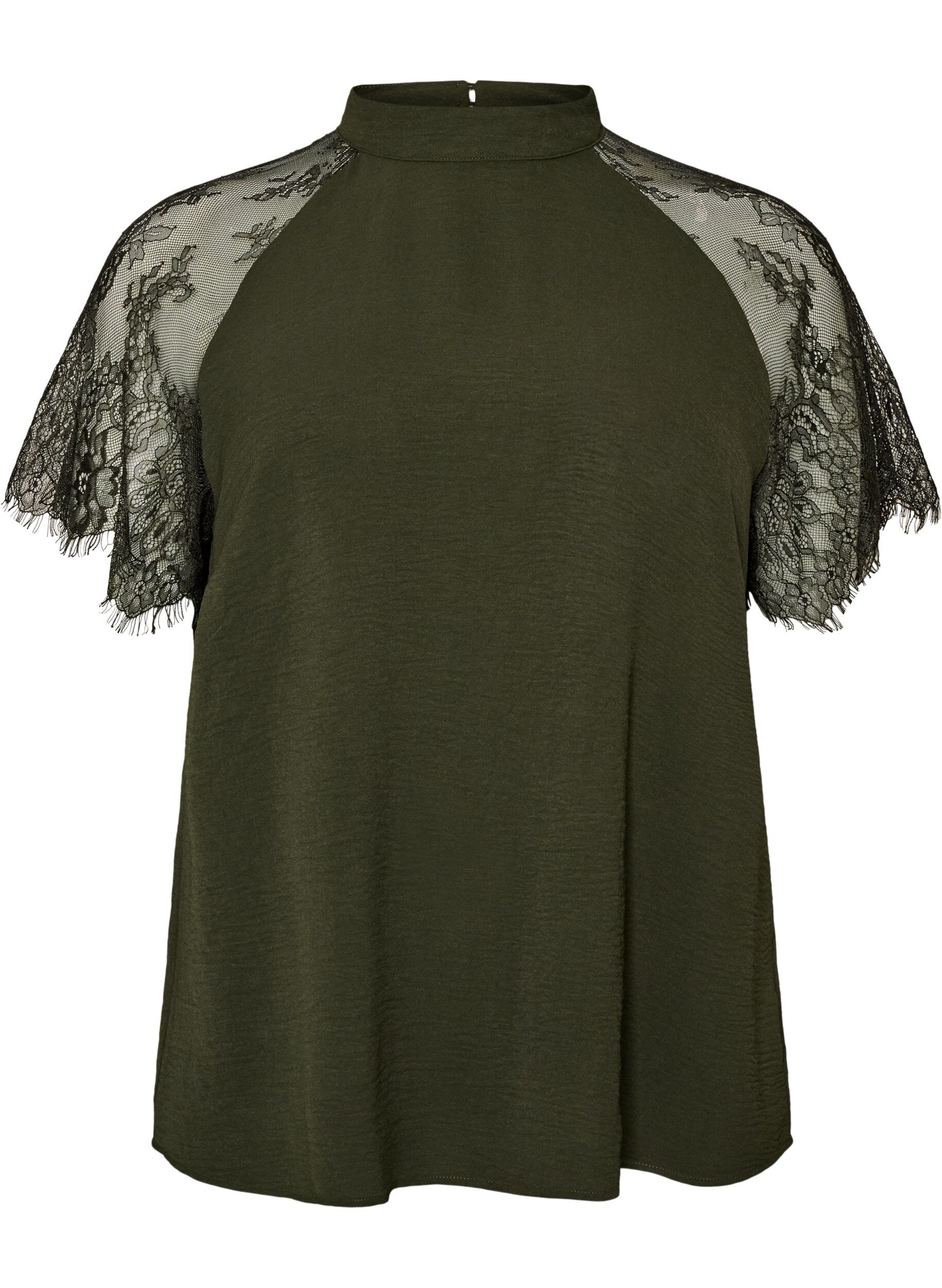 Blouse met korte kanten mouwen en hoge hals