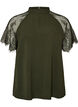 Blouse &agrave; col montant avec manches courtes en dentelle, Vert fonc&eacute;, Packshot image number 0