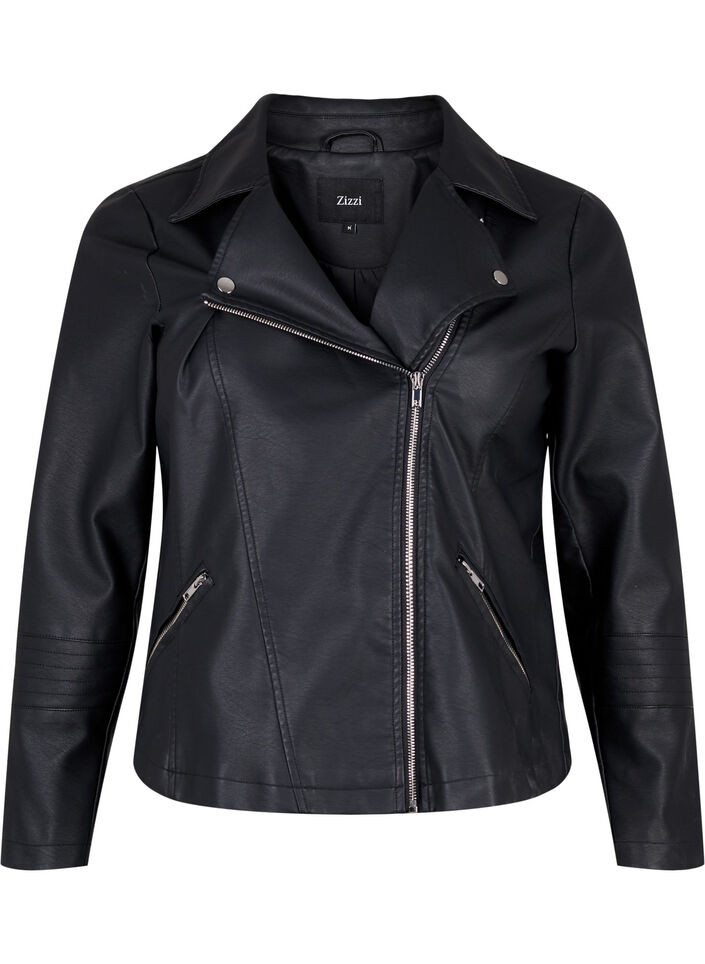 Imitatie leren bikerjas, Zwart, Packshot image number 0