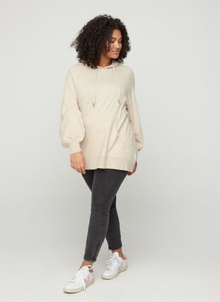 Pull à capuche en tricot chiné avec poche, Pumice Stone Mel., Model image number 2