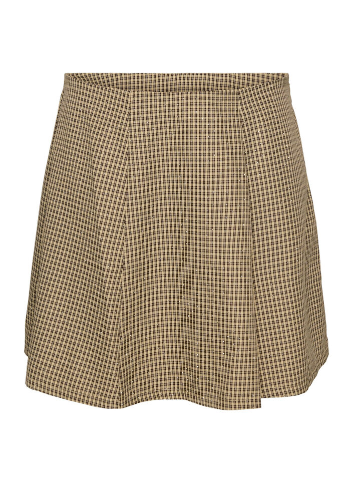 Jupe &agrave; mini-carreaux et strass, Marron, Packshot image number 0