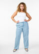 High-waisted jeans met strikceintuur, Blauw, Model image number 0