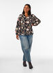 Gebloemde blouse van linnen en viscose met lange mouwen, Zwart, Model image number 1
