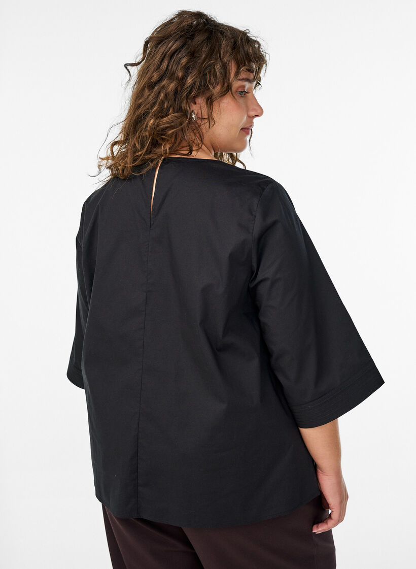 Blouse avec surpiqûres et manches 3/4, Noir, Model image number 2