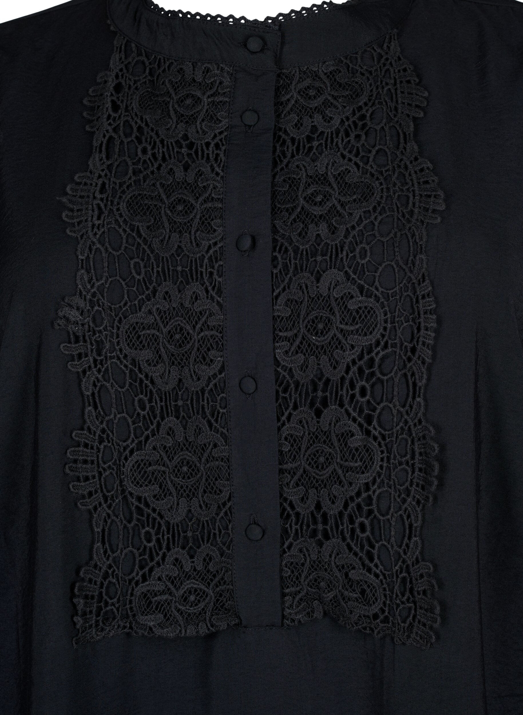 Zizzi Robe en viscose avec d&eacute;tails au crochet, Black, Packshot image number 2