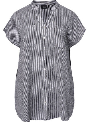 Chemise à manches courtes en coton à rayures, Black Stripe, Packshot image number 0