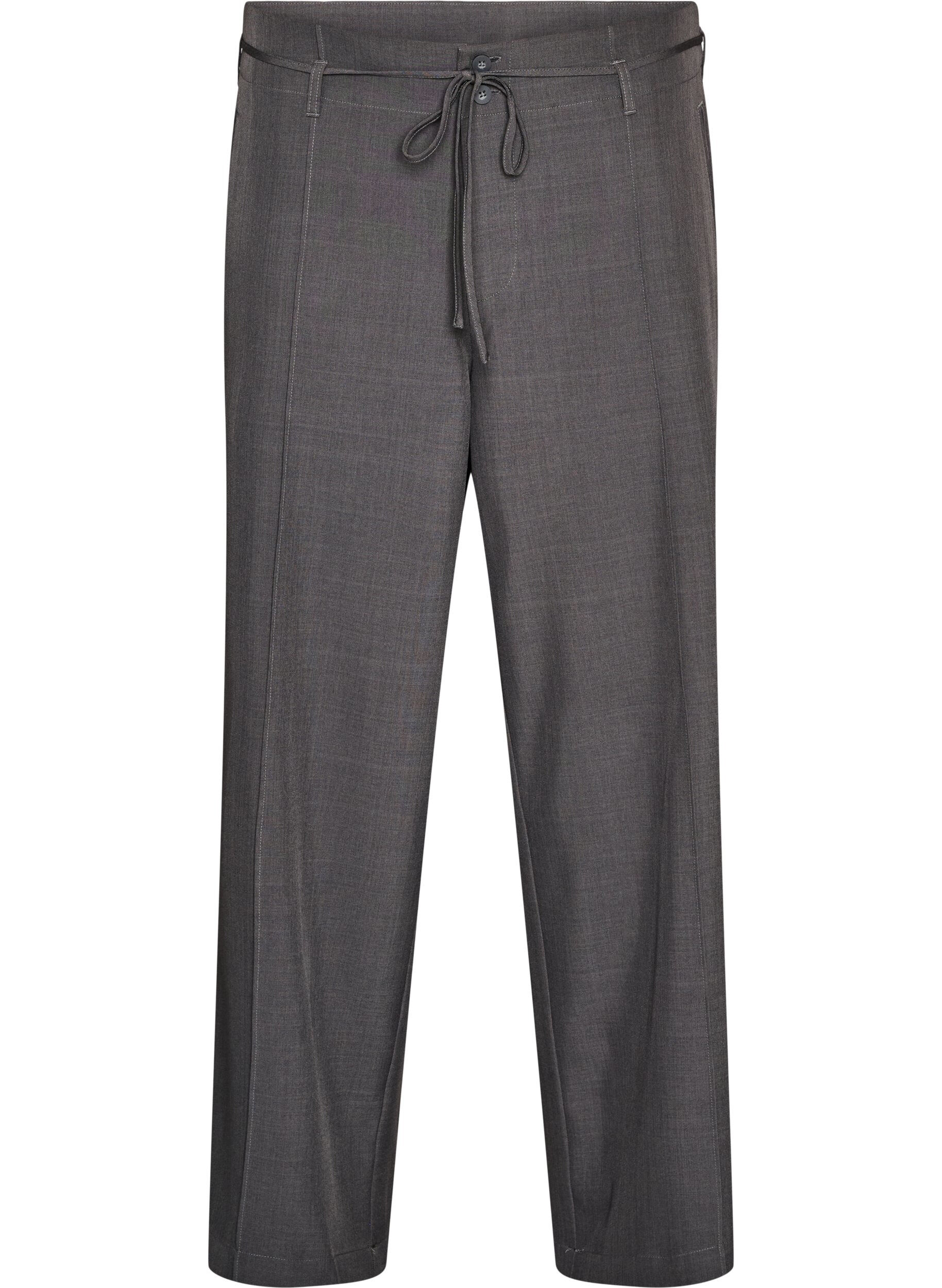 ZizziOp maat gemaakte broek met plooien en een strikceintuur, Grijs, Packshot image number 0