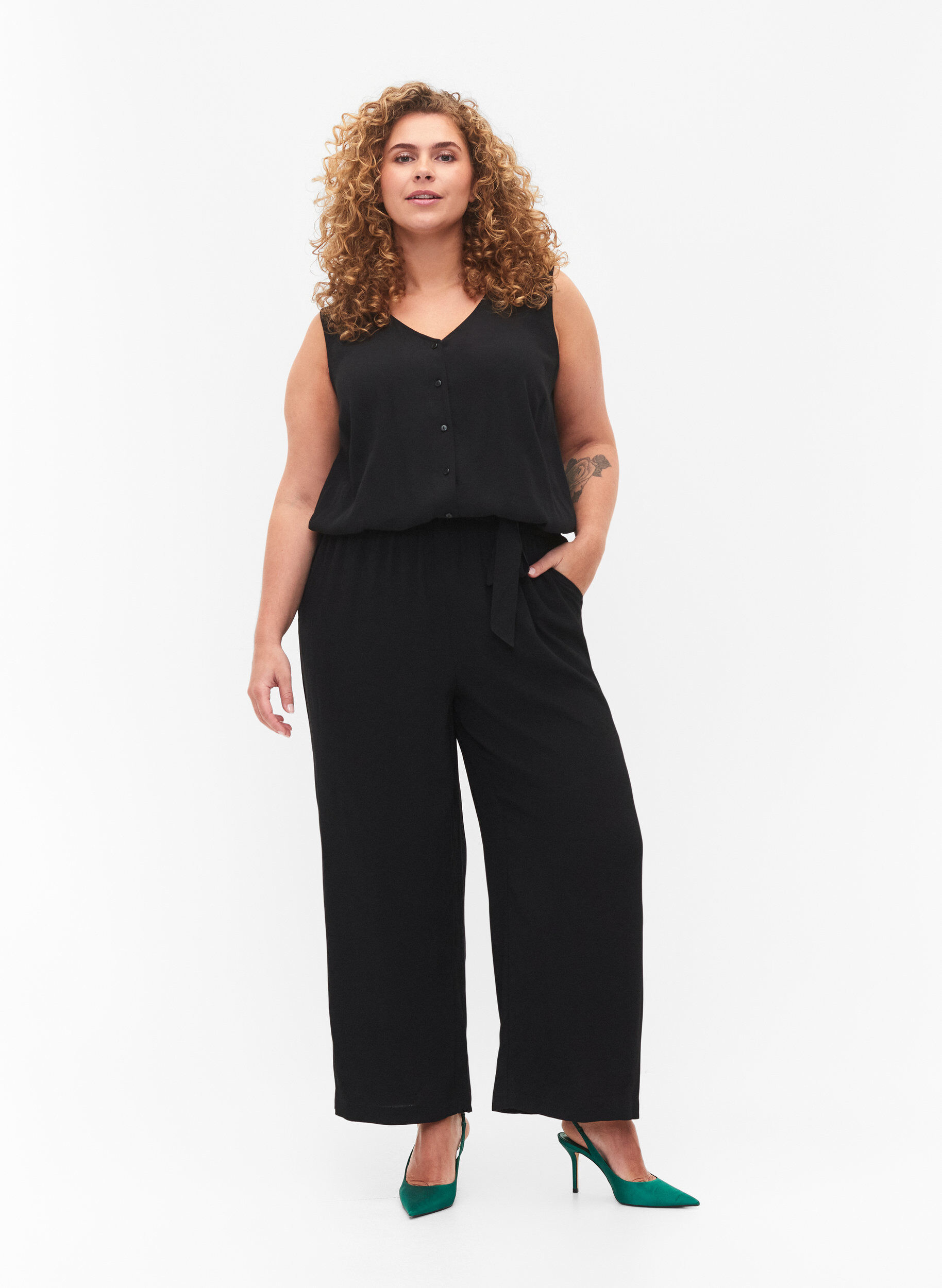 ZizziMouwloze jumpsuit van viscose, Black, Model image number 0