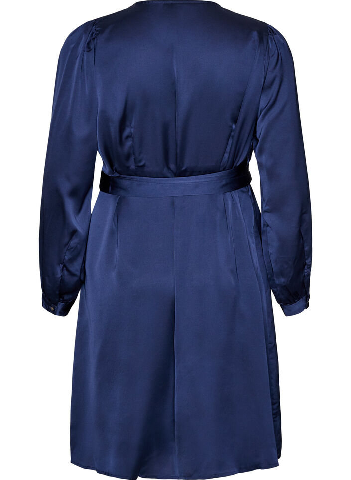 Korte satijnen jurk met wikkeldesign, Blauw, Packshot image number 1