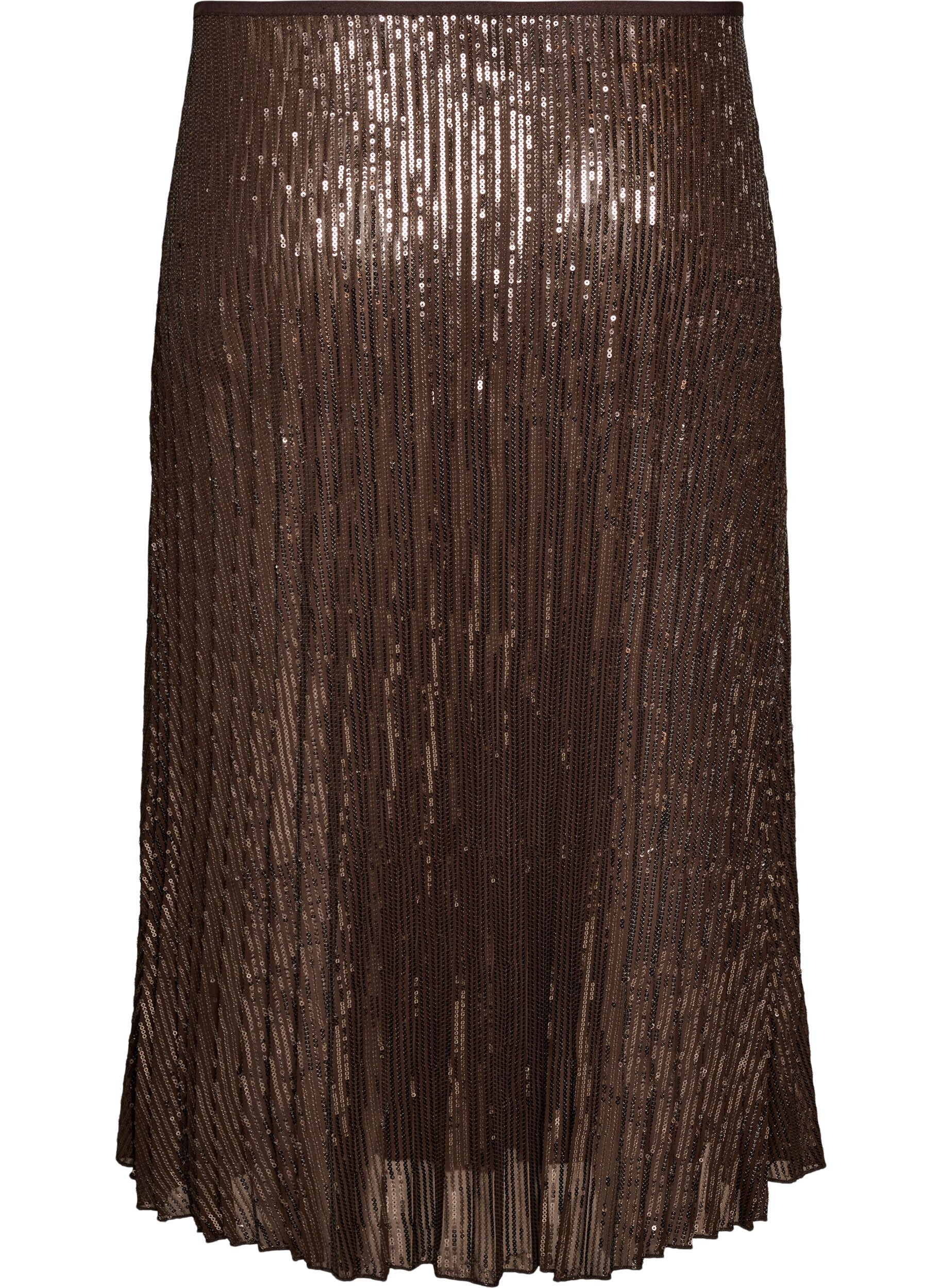 ZizziJupe midi coupe &eacute;vas&eacute;e &agrave; sequins, Marron, Packshot image number 1