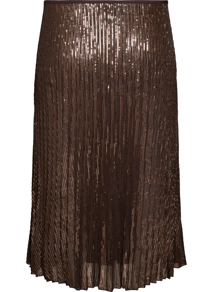 Jupe midi coupe &eacute;vas&eacute;e &agrave; sequins, Marron, Packshot image number 1