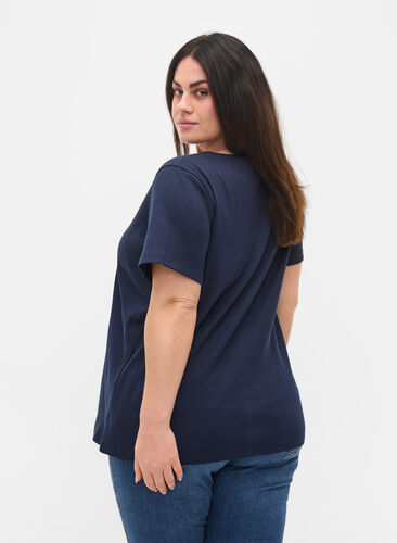 T-shirt en coton avec structure côtelée, Navy Blazer, Model image number 1