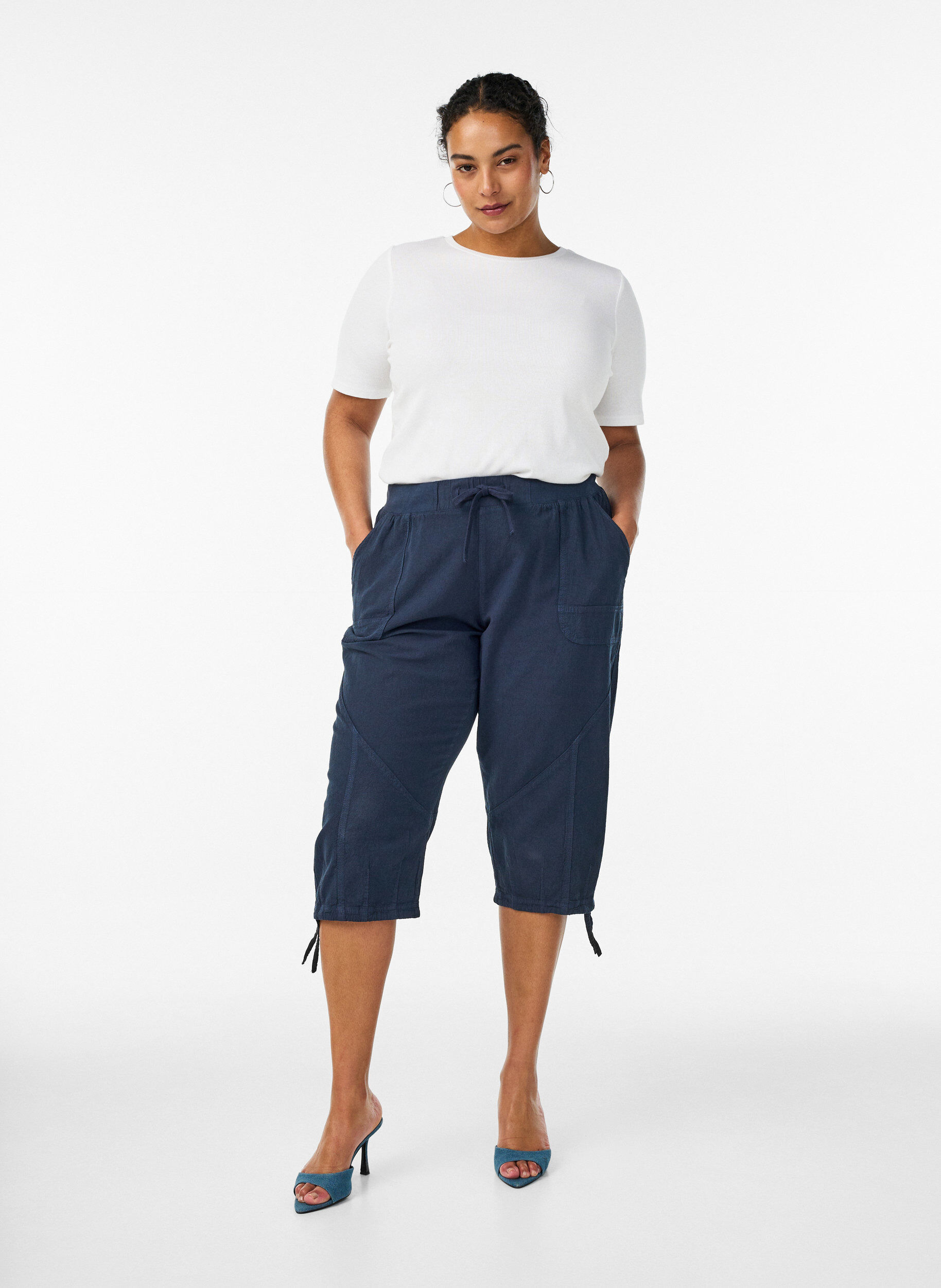 Katoenen Capri-broek, Blauw, Model