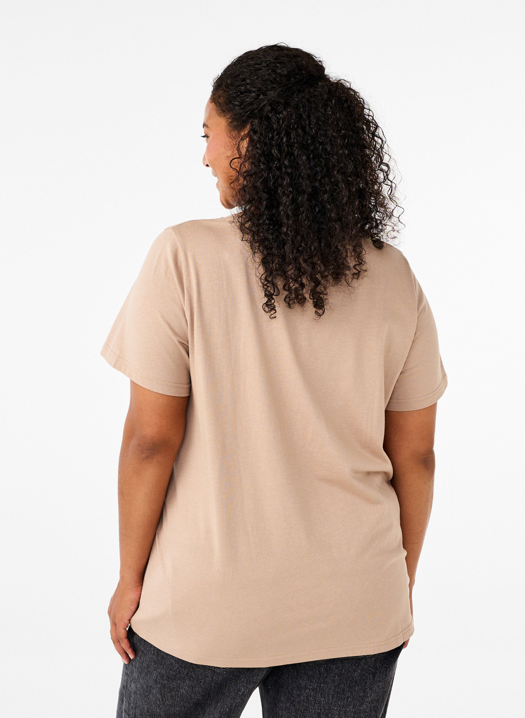 ZizziKatoenen T-shirt met opdruk, S. Mink w. Flower, Model image number 1