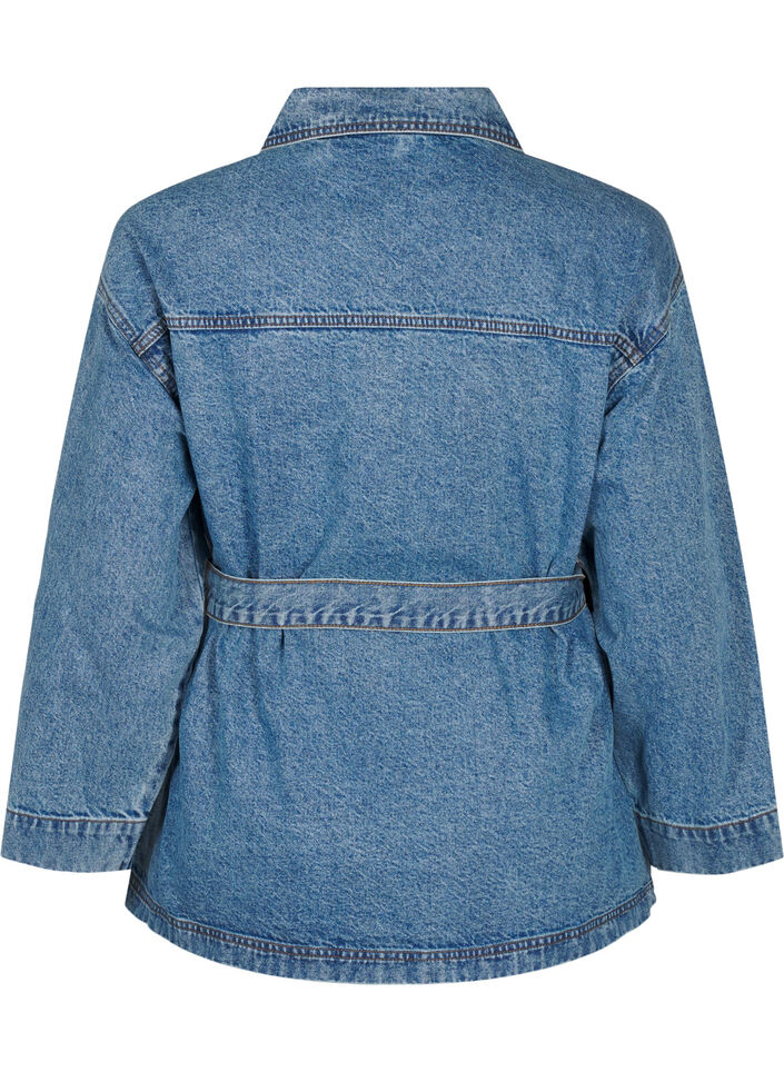 Veste en jean avec une ceinture à nouer, Blue Denim, Packshot image number 1