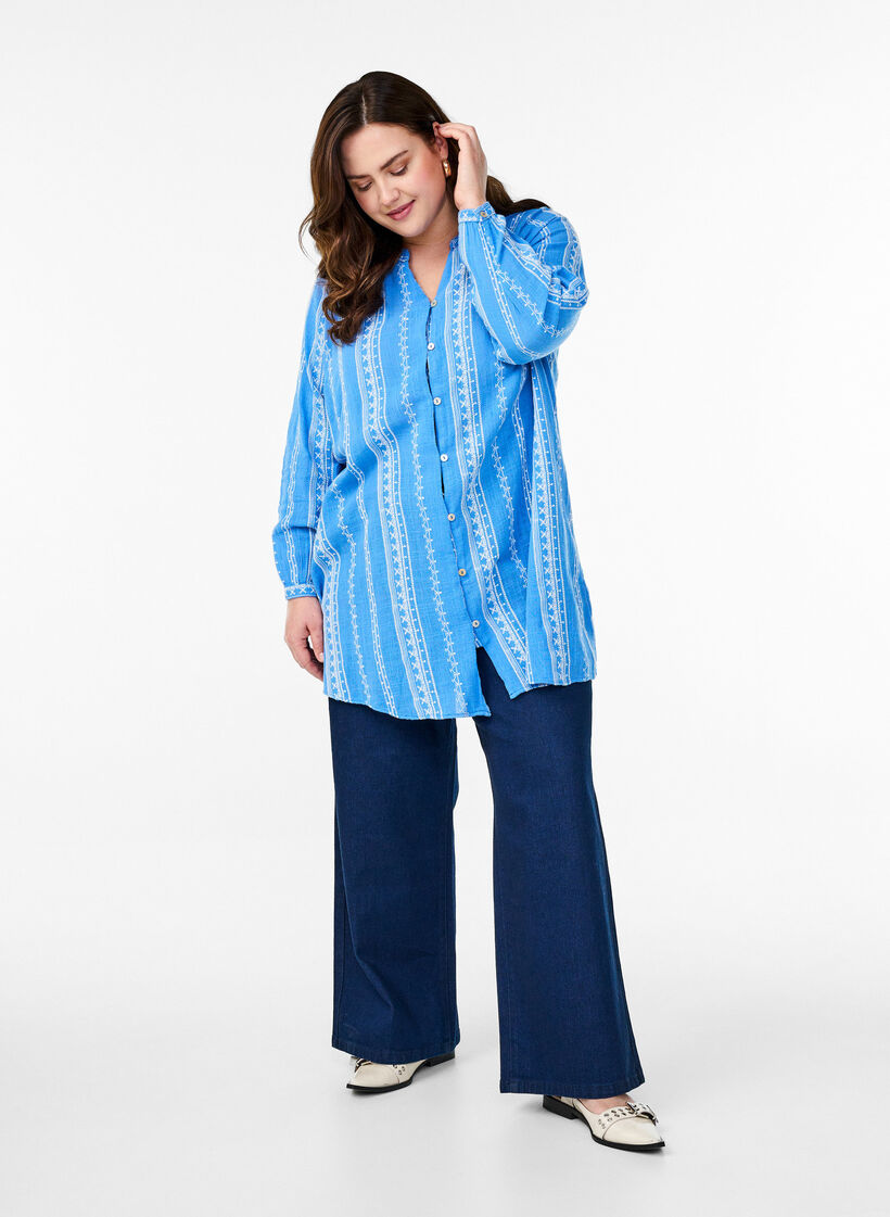 Tunic met geborduurd patroon, Blauw, Model image number 1