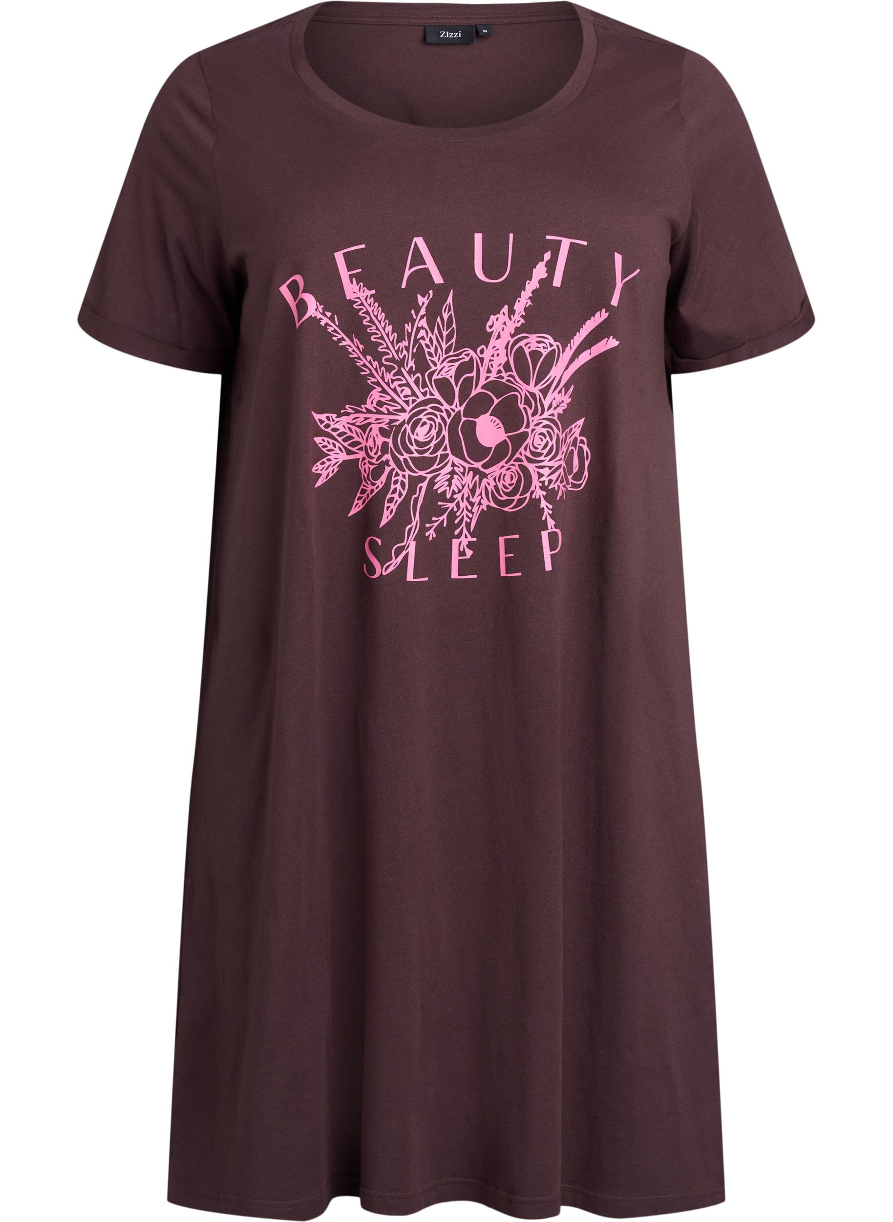 Zizzi Chemise de nuit &agrave; manches courtes en coton biologique, Marron, Packshot image number 0