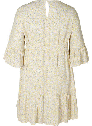Viscose jurk met print en striksluiting, Yellow AOP Flower, Packshot image number 1
