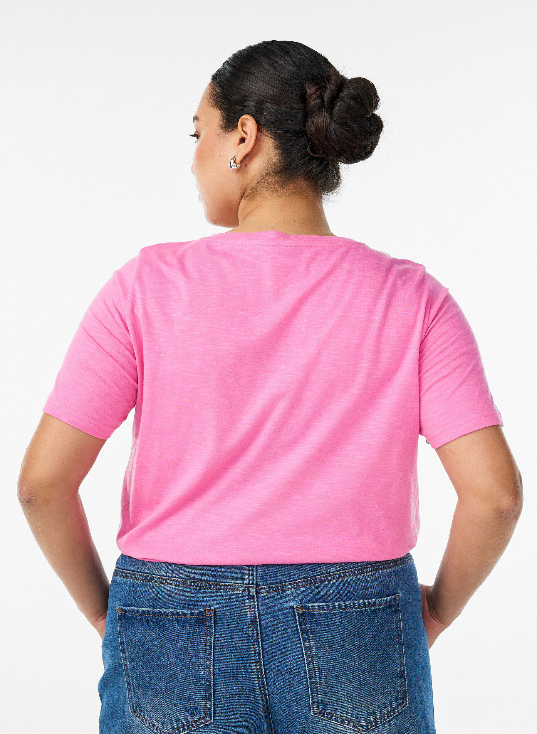 ZizziBasic t-shirt met korte mouwen en v-hals, Roze, Model image number 2