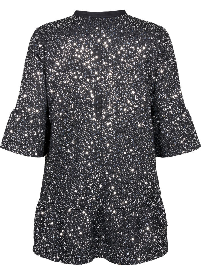 Paillettenjurk met V-hals en 3/4 mouwen, Black w. Sequins, Packshot image number 1