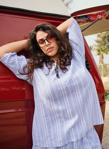 Gestreepte blouse in een mix van linnen en viscose, Serenity Wh.Stripe, Image image number 0