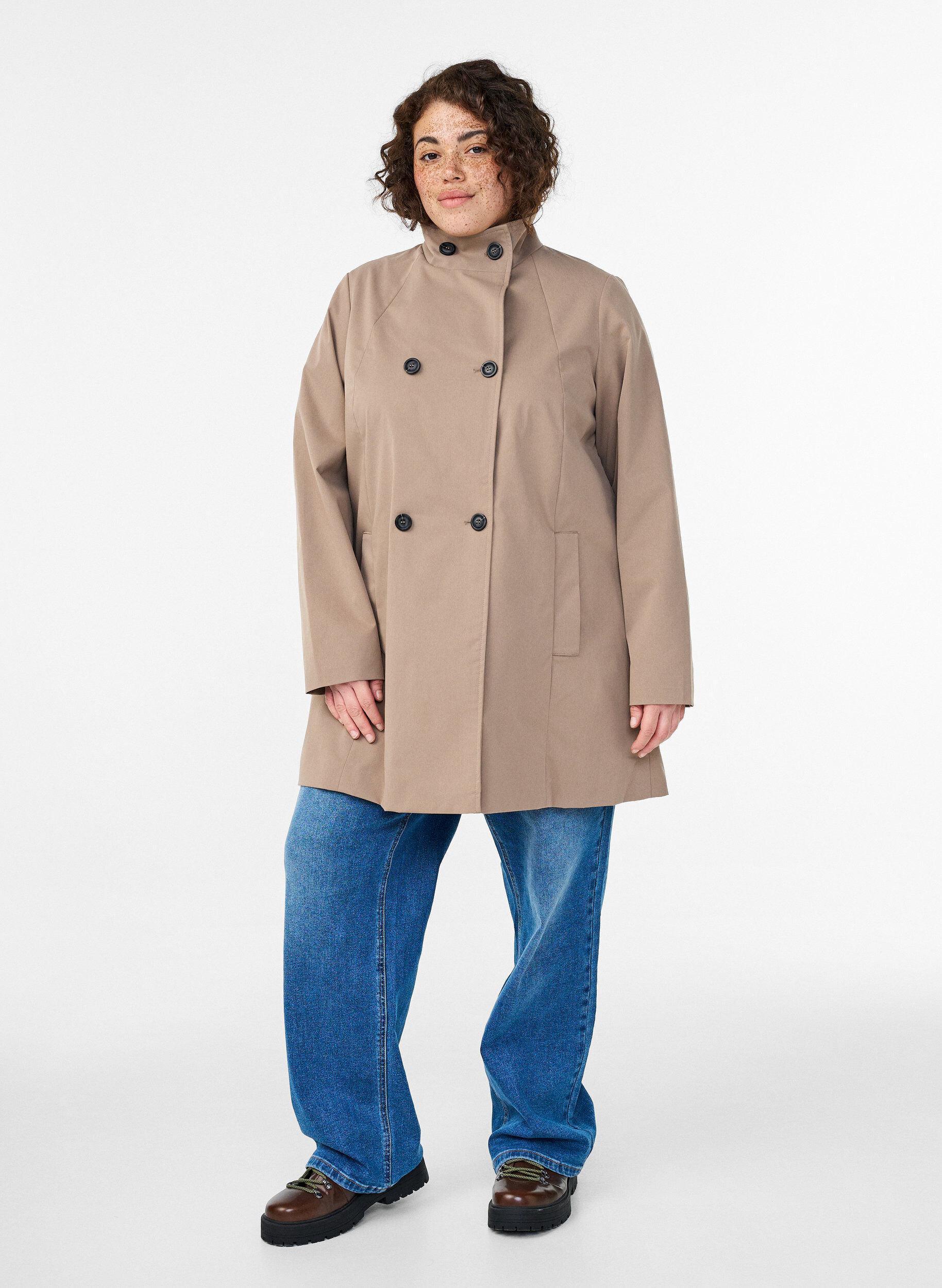 Zizzi Veste de printemps hydrofuge avec coupe en A, Gris, Model image number 1