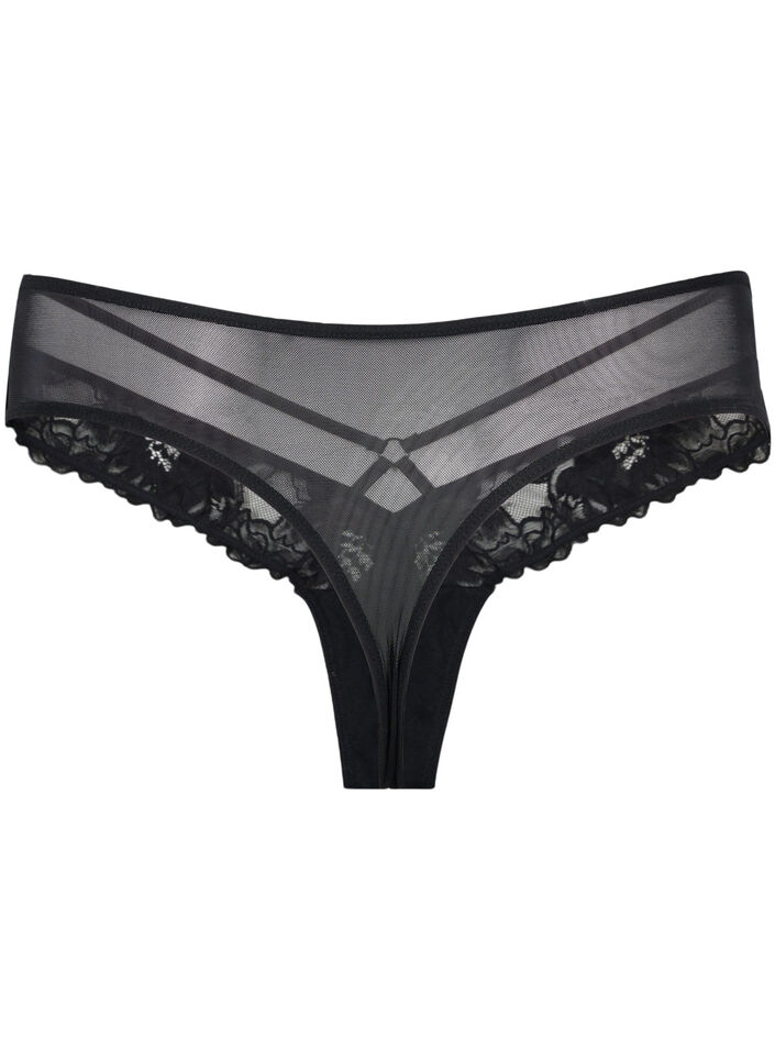 String en dentelle avec d&eacute;tails, Black, Packshot image number 1
