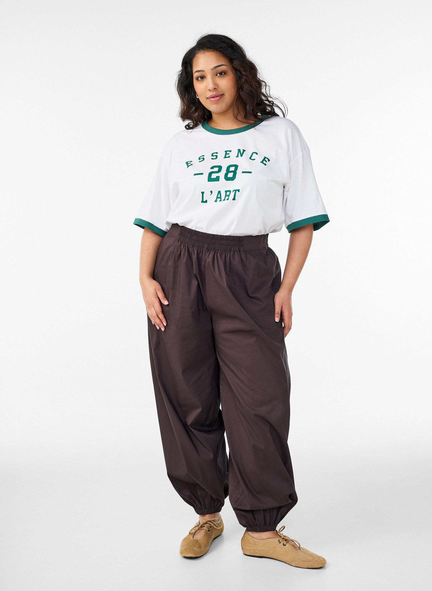 ZizziKatoenen T-shirt met tekstprint en boxy fit, Wit, Model image number 1