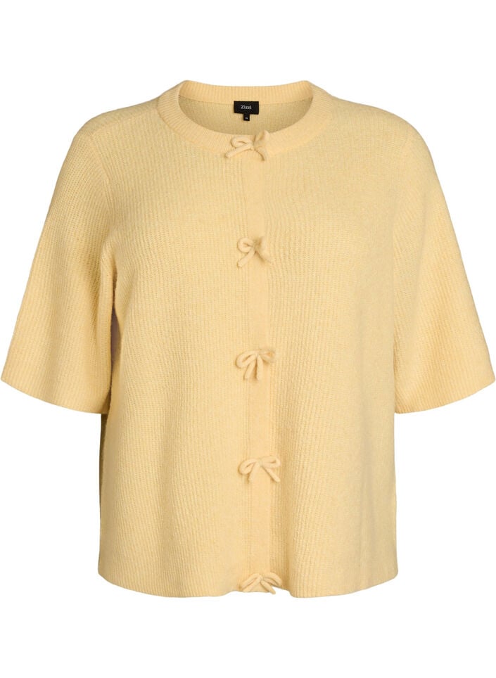 Cardigan en maille à manches courtes avec des nœuds, Jaune clair, Packshot image number 0