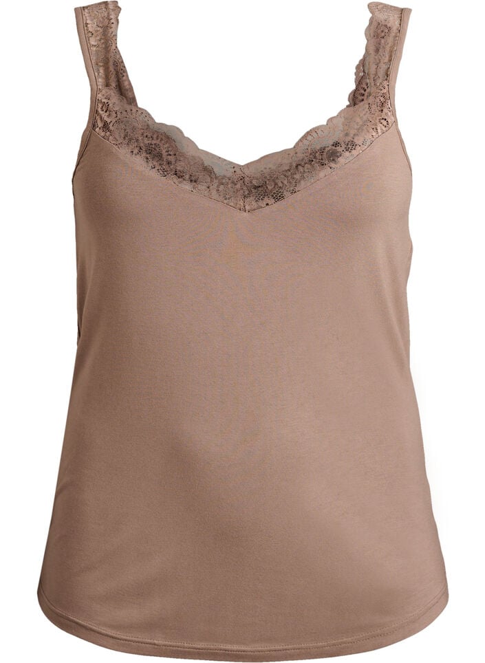 Viscose top met kanten rand, Beige, Packshot image number 0