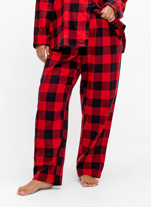 Bas de pyjamas à carreaux en coton, Tango Red Check, Model image number 2