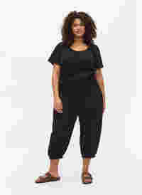 Pantalon 3/4 ample avec détail en smock, Black, Model