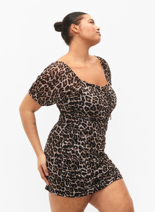 Korte jurk van mesh met luipaardprint, Leo, Model image number 2