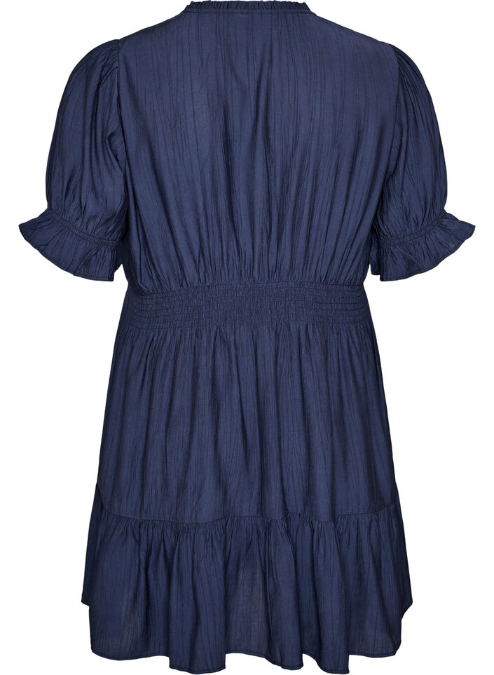 Korte viscose jurk met ruchesdetails, Blauw, Packshot image number 1