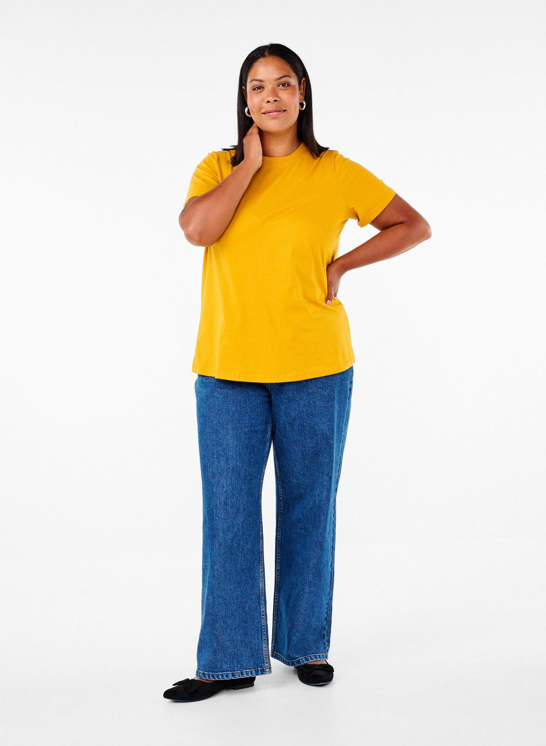 ZizziT-shirt basique en coton &agrave; col rond, Jaune, Model image number 1