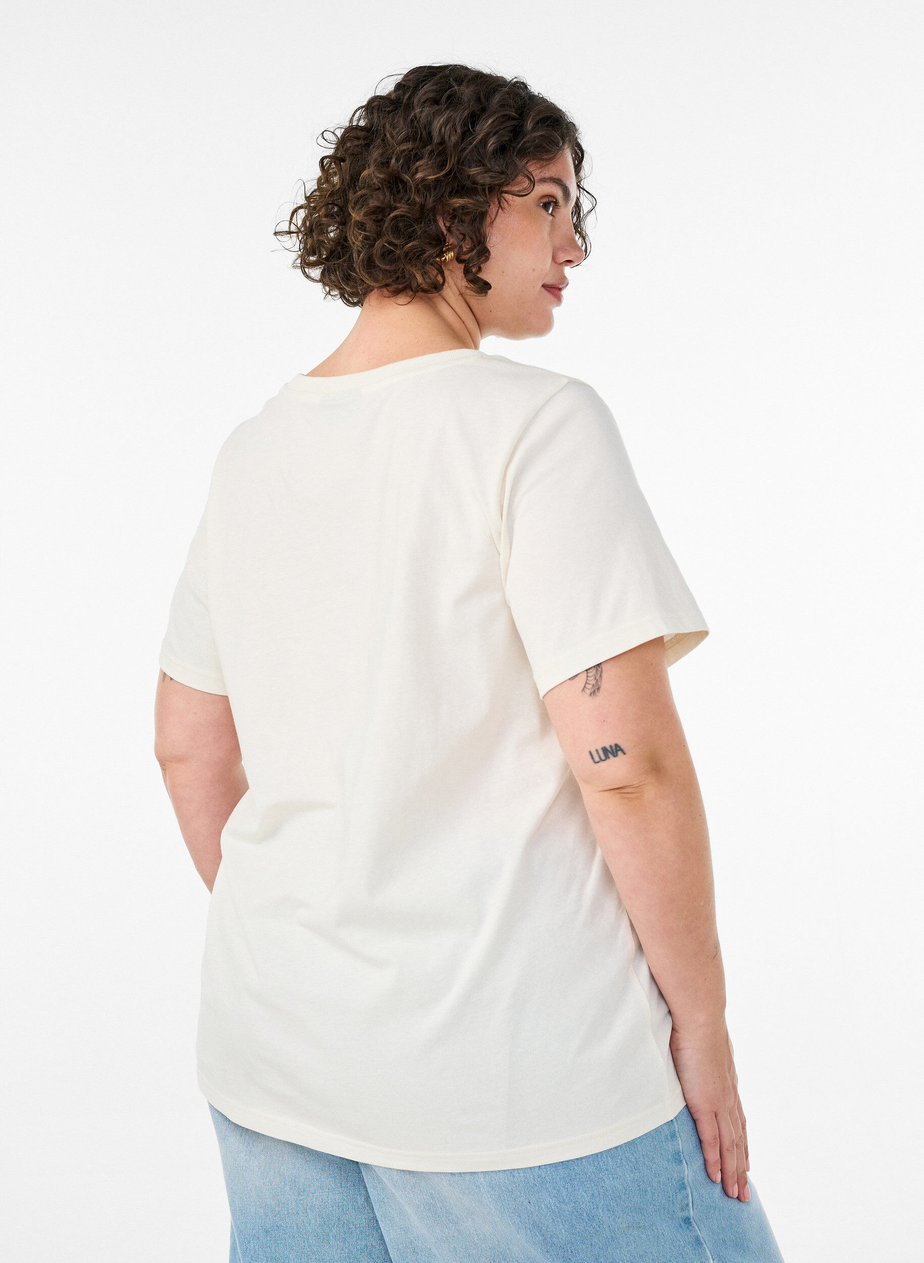 ZizziKatoenen T-shirt met print, Vanille, Model image number 2