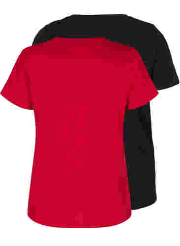 T-shirt basiques 2-pack en coton, Tango Red/Black, Packshot image number 1