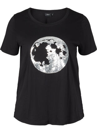 T-shirt coton à sequins, Black, Packshot image number 0