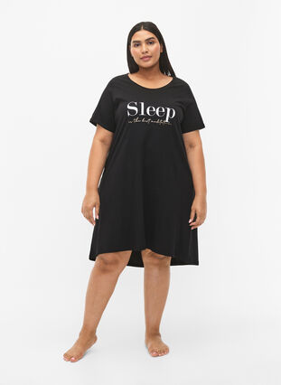 Chemise de nuit à manches courtes en coton biologique , Black Sleep, Model image number 2