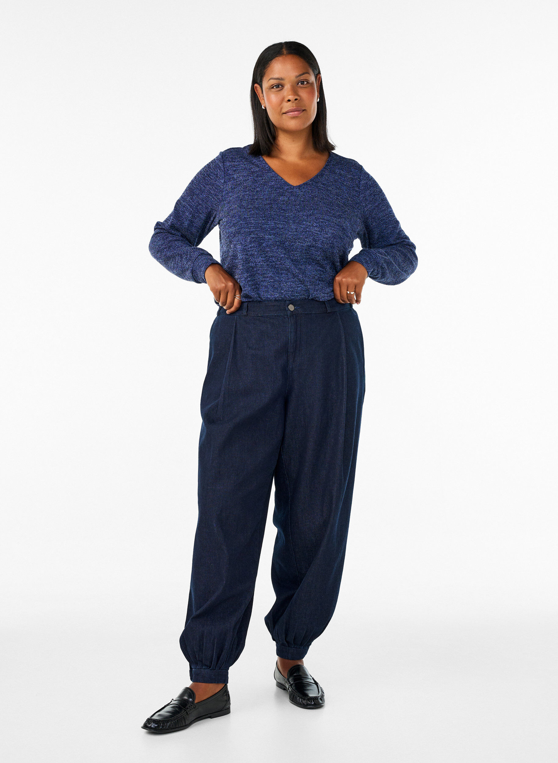 ZizziJersey blouse met V-hals en lange mouwen, Blauw, Model image number 1