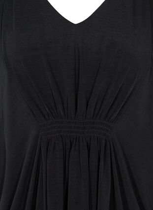 Robe à manches longues avec col V et smocks, Black, Packshot image number 2
