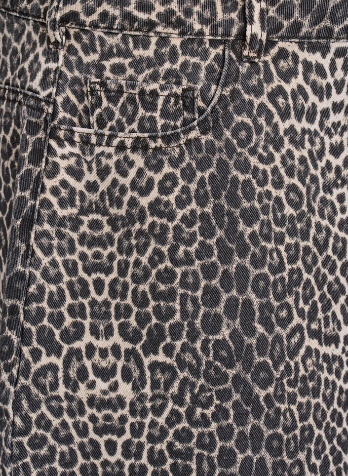 Mini-jupe &eacute;vas&eacute;e en jean imprim&eacute; l&eacute;opard, Marron, Packshot image number 3