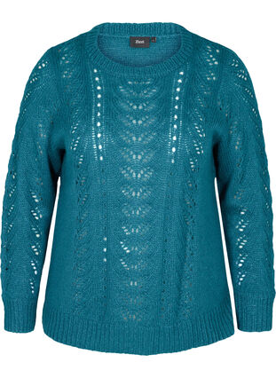 Gebreide blouse met vrouwelijk patroon, Blue Coral, Packshot image number 0