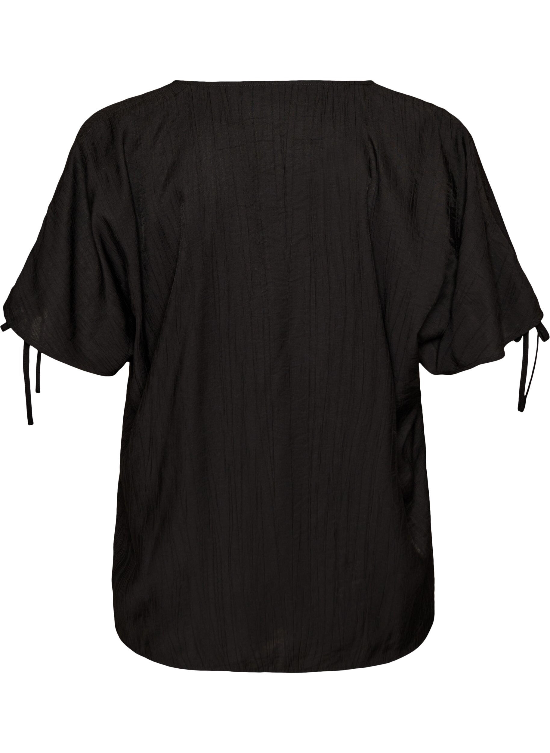 ZizziViscose blouse met geplooide mouwen, Zwart, Packshot image number 1