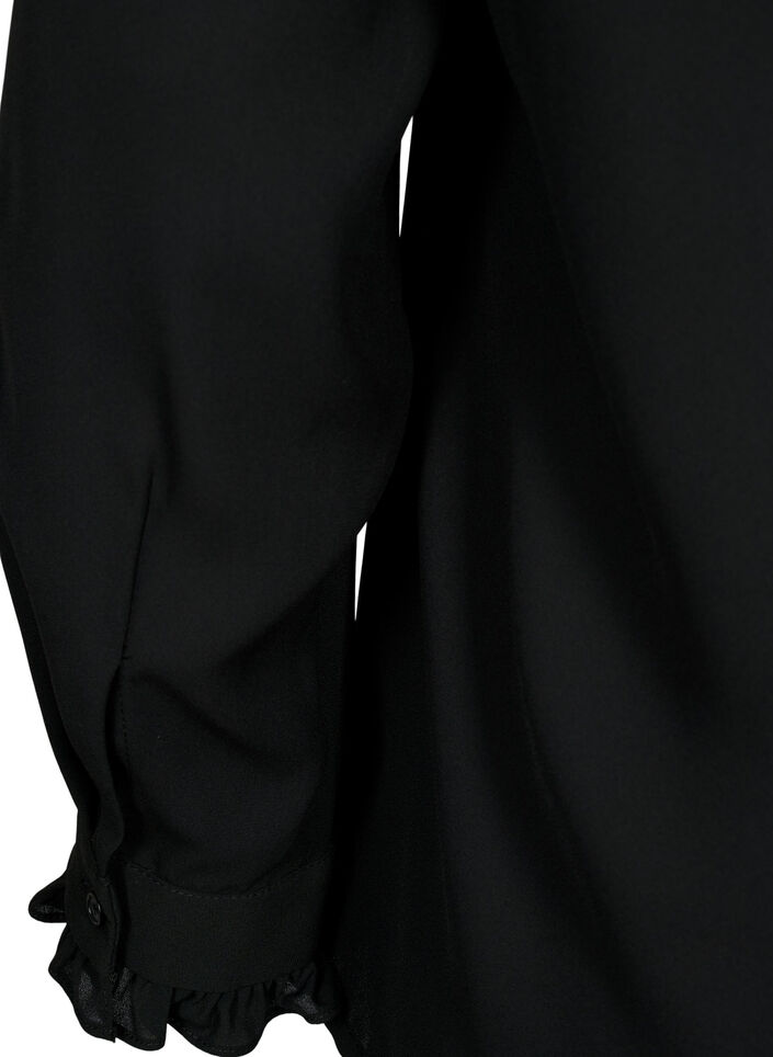  Blouse met ruches en lange mouwen, Black, Packshot image number 3