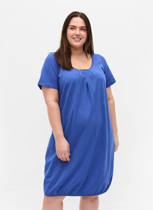 Robe en coton à manches courtes et encolure ronde, Dazzling Blue, Model image number 0