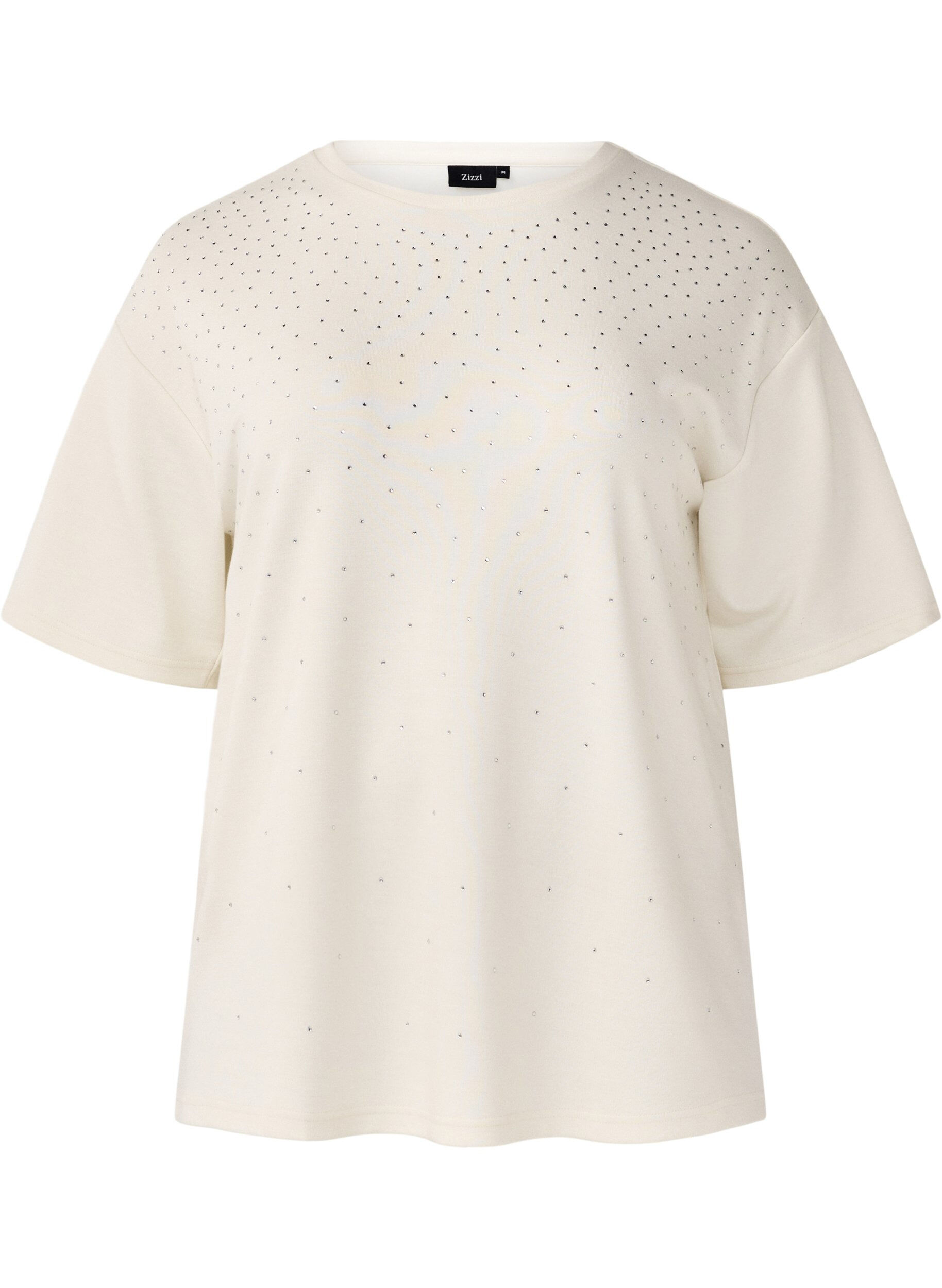 Zizzi T-shirt avec strass et col rond, Blanc, Packshot image number 0