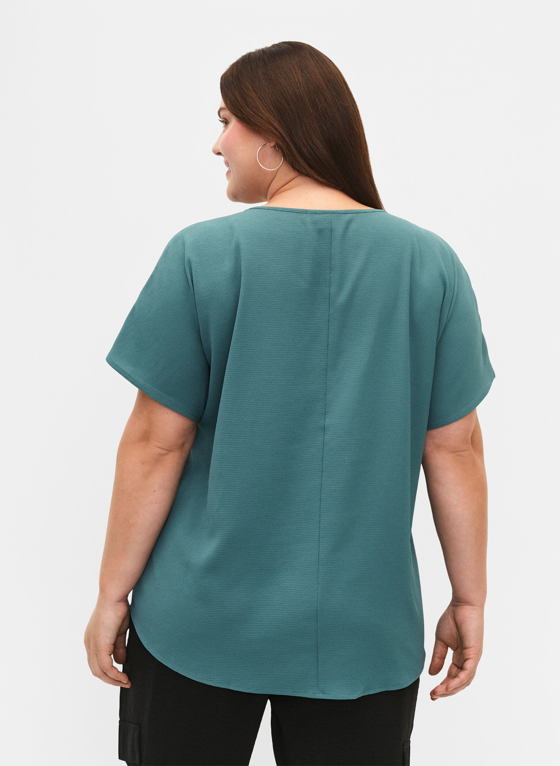 ZizziBlouse met korte mouwen en een ronde halslijn, Groen, Model image number 2