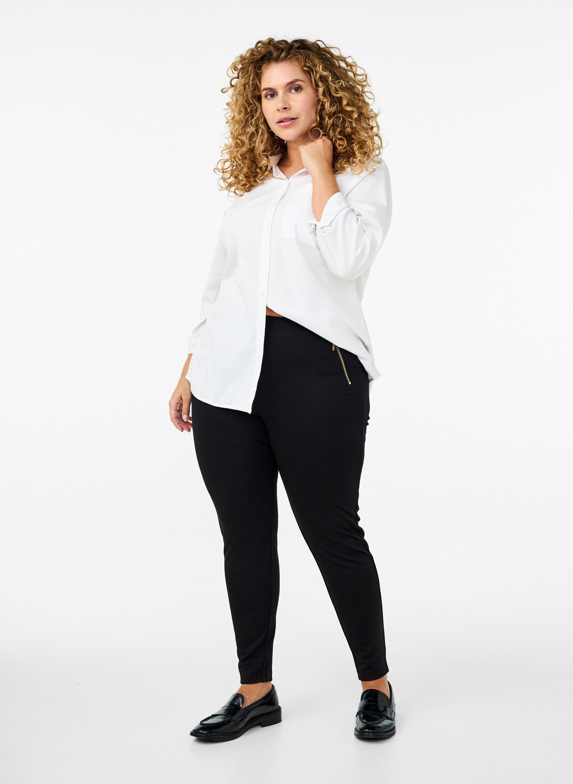 ZizziViscose legging met ritssluiting detail, Zwart, Model image number 1