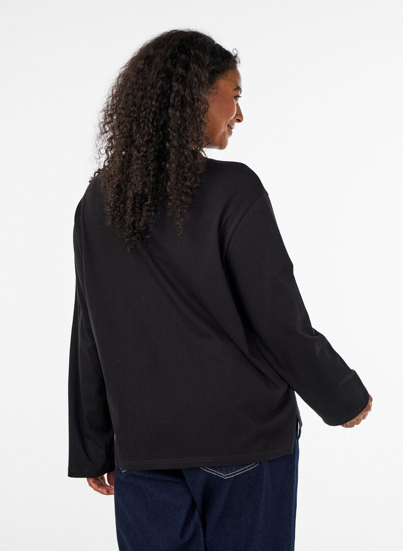 T-shirt Basic avec manches longues, Noir, Model image number 2